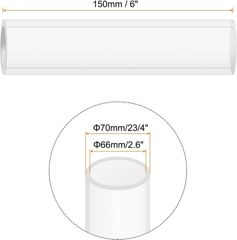 Rebower 6" Clear Plastic Rigid Pipe 66mm ID x 70mm OD (2.6" ID x 2 3/4" OD) Acrylic Round Polycarbonate Tubing, [for Plumbing, Hydraulics, Aquarium] - Image 2